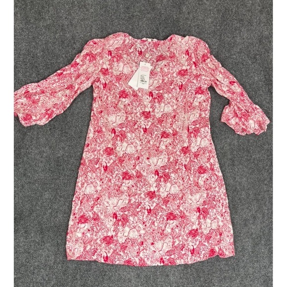 Lilly Pulitzer Raspberry Rouge Animal Magnetism Dress 3/4 Sleeve Rayon Size‎ 0 - Picture 3 of 10